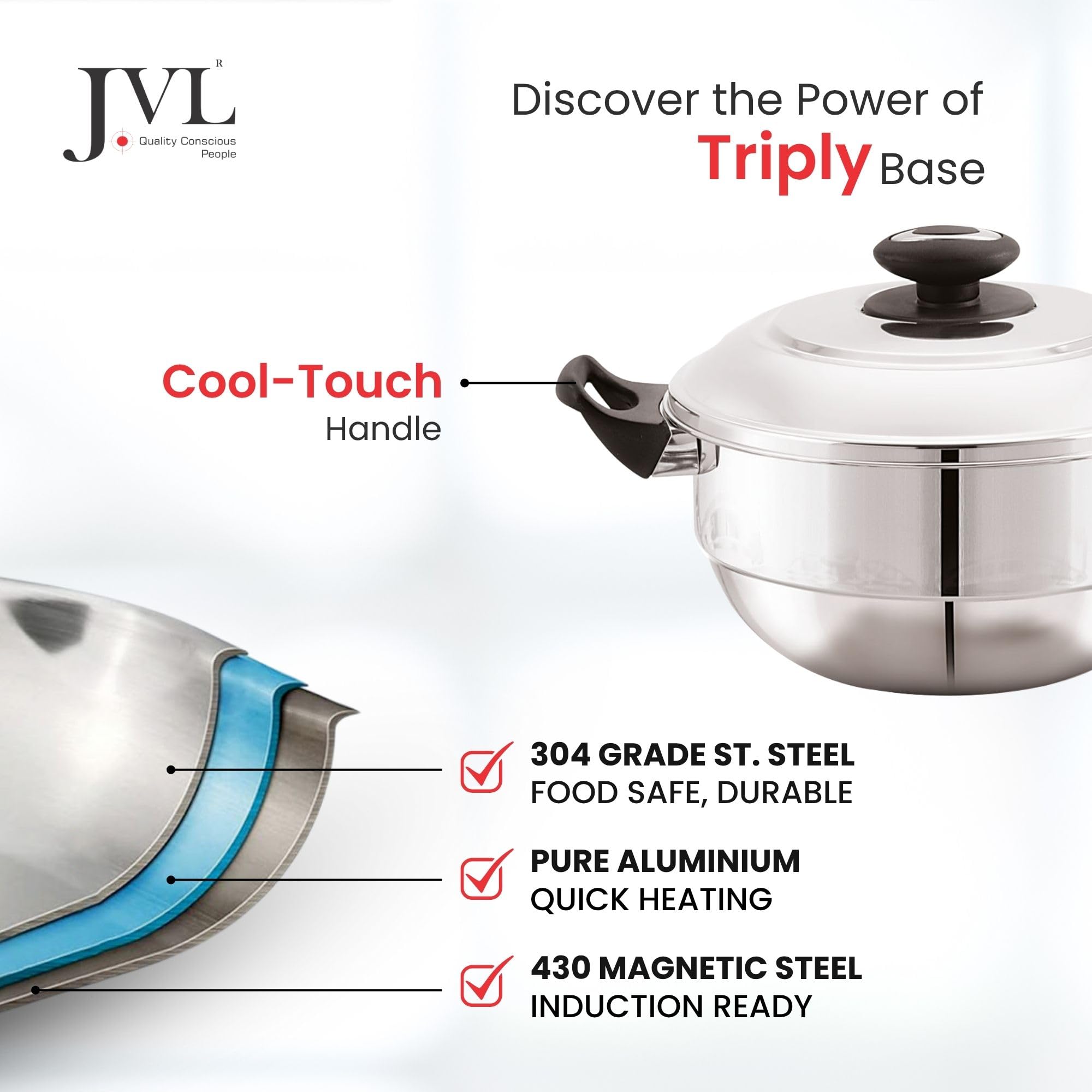 JVL stainless steel multi kadai steamer set perfect for South Indian cooking
