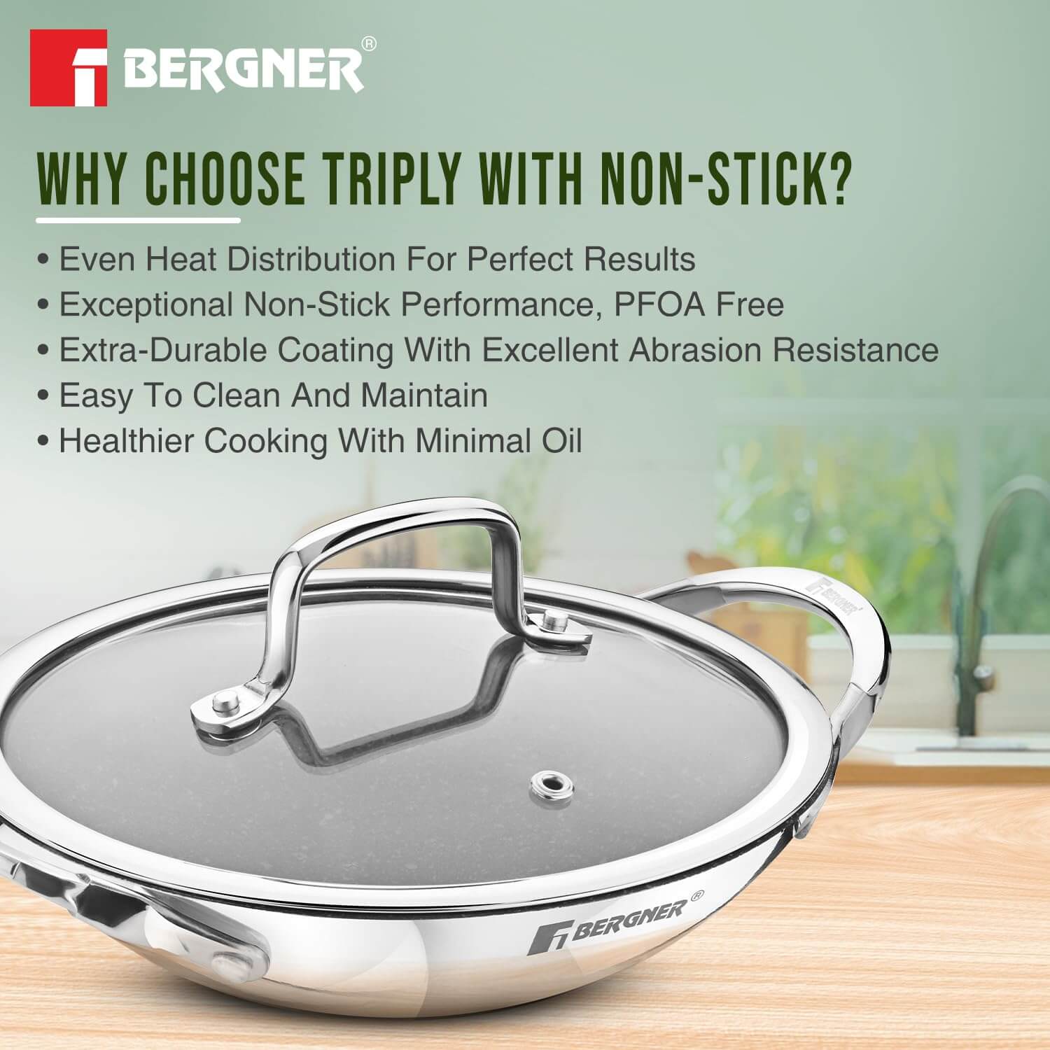 Close-up of Bergner Appachetty's Quantanium non-stick cooking surface showing the smooth finish