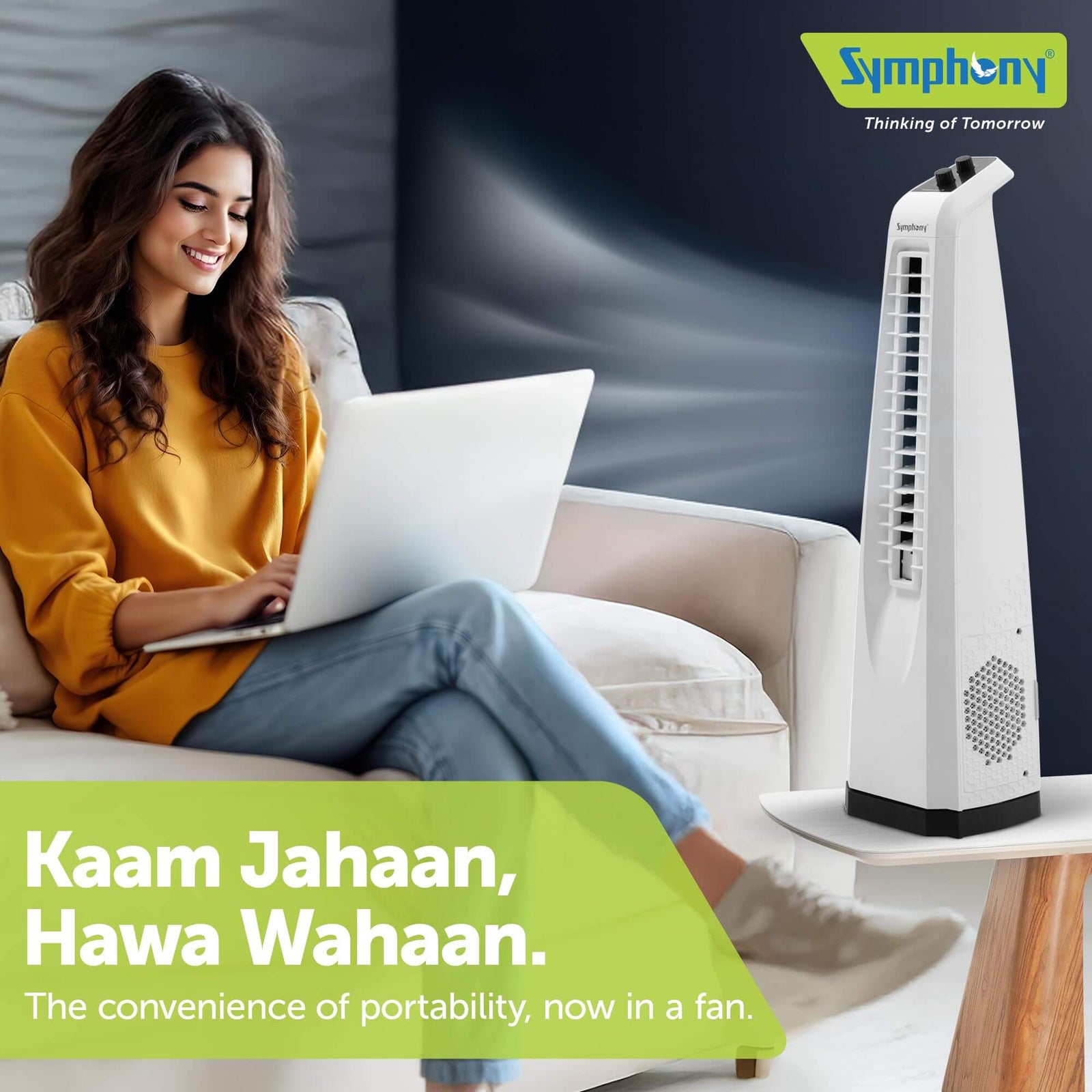 Symphony Bladeless Fan with effective dust filtration system and 3 speed settings