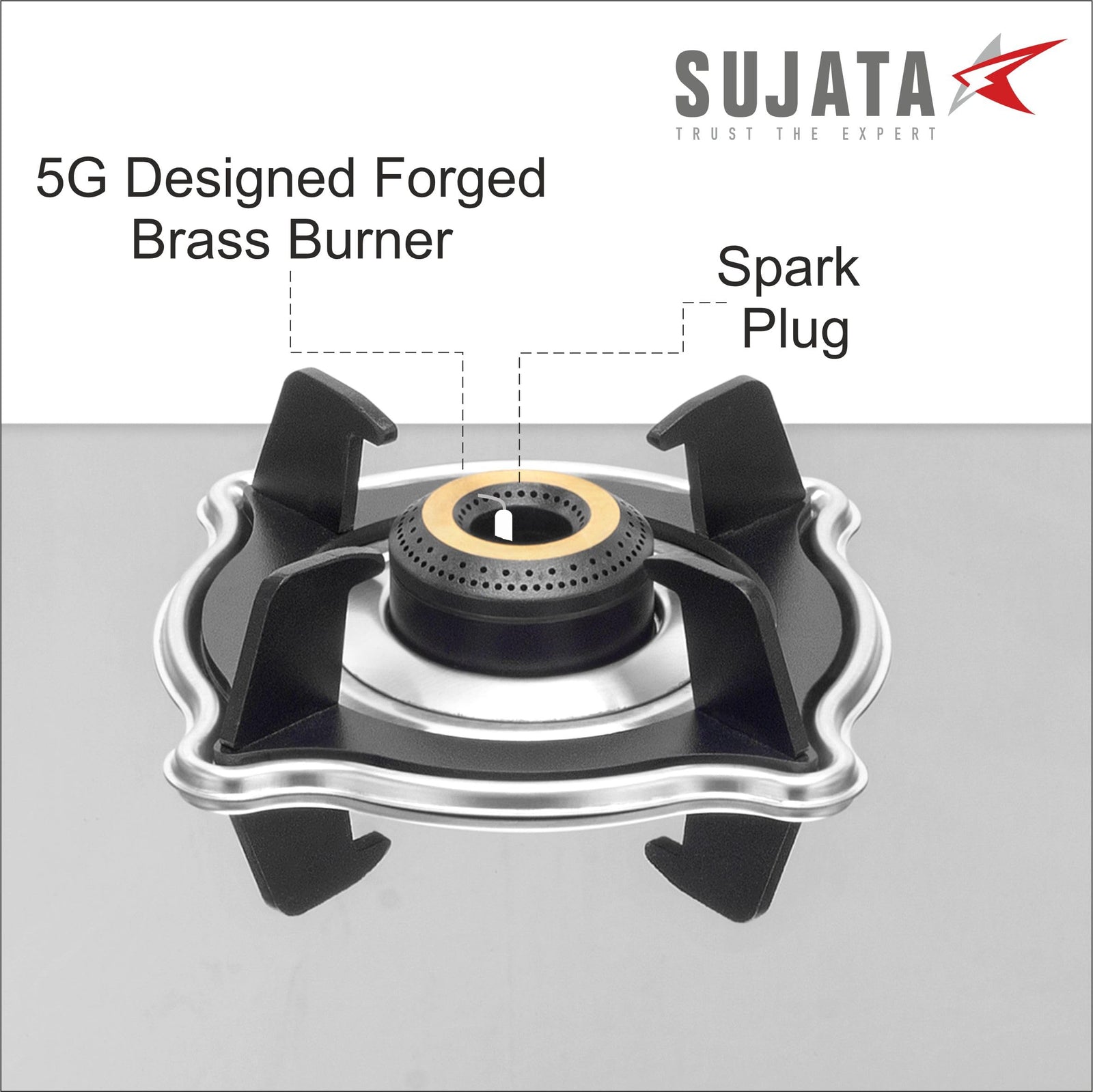 Sujata gas stove 4 burner LPG and PNG compatible with 360 degree rotating brass gas nozzle