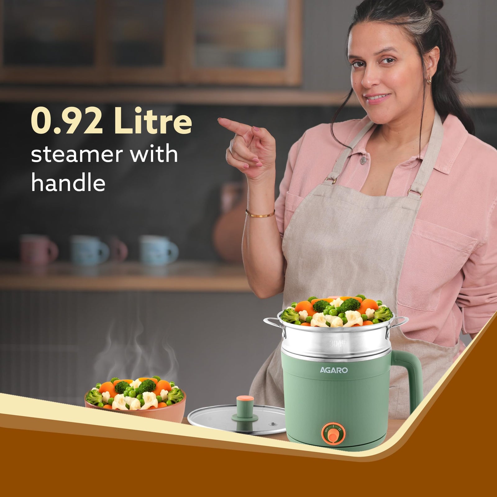 AGARO Regency Multi Cook Kettle With Steamer, 1.2L Inner Pot 600watts