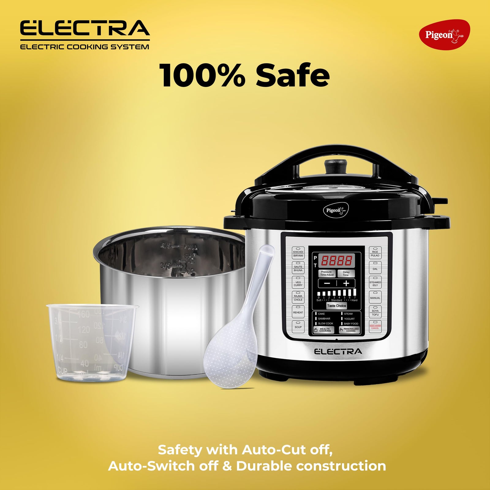 Pigeon Electra Smart 6 Litre Electric Pressure Cooker | 18 Preset Menus | Digital Display