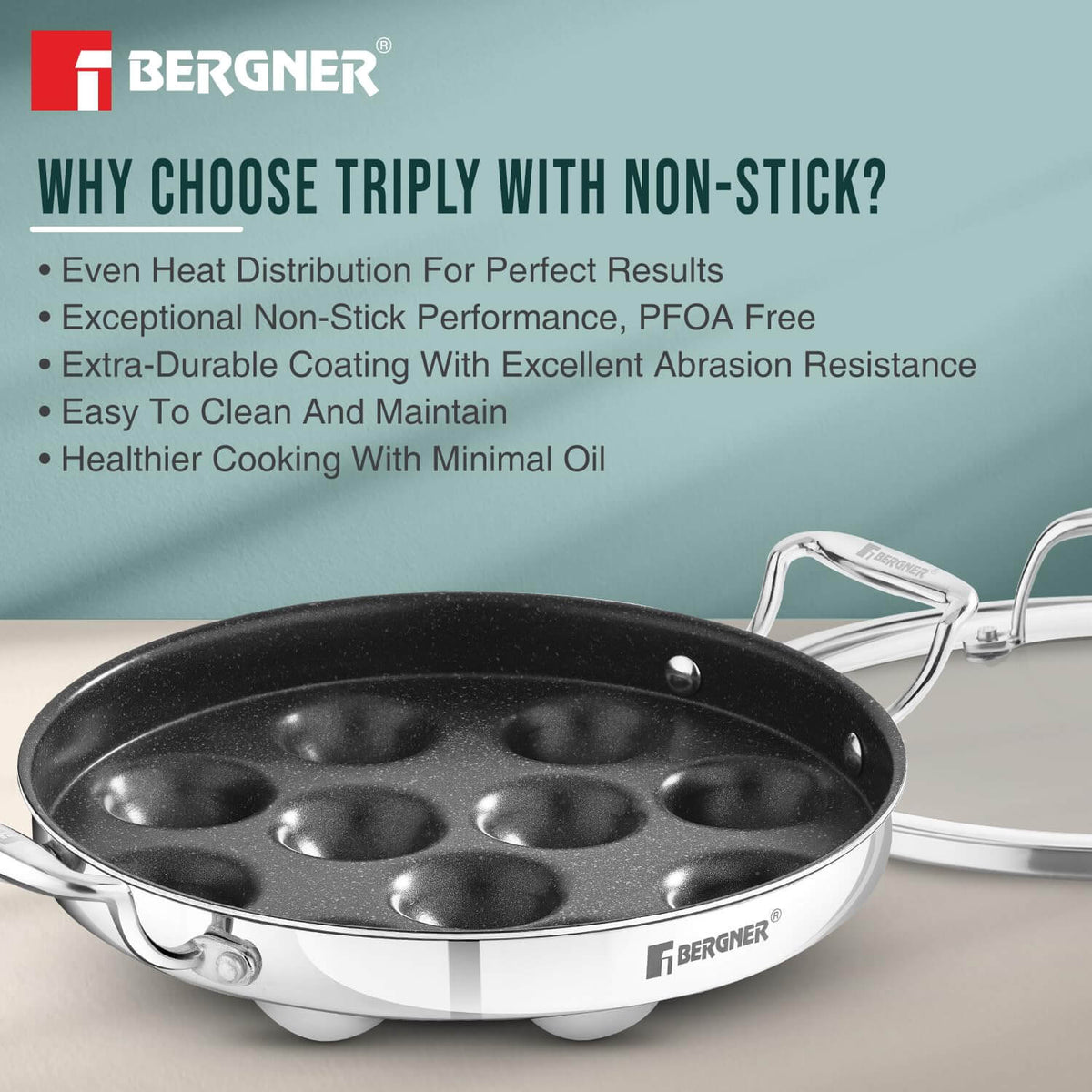 Bergner Non-Stick Paniyarakkal – Perfect for Paniyarams, Kuzhi Paniyarams & Paddu