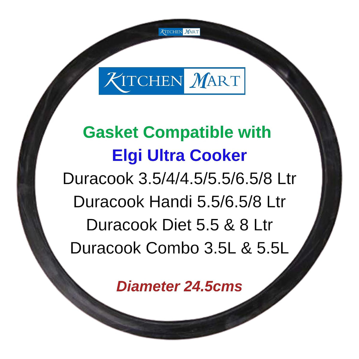 Kitchen Mart gasket compatible with Elgi Ultra Duracook pressure cookers 3.5L and above, 24.5 cm diameter