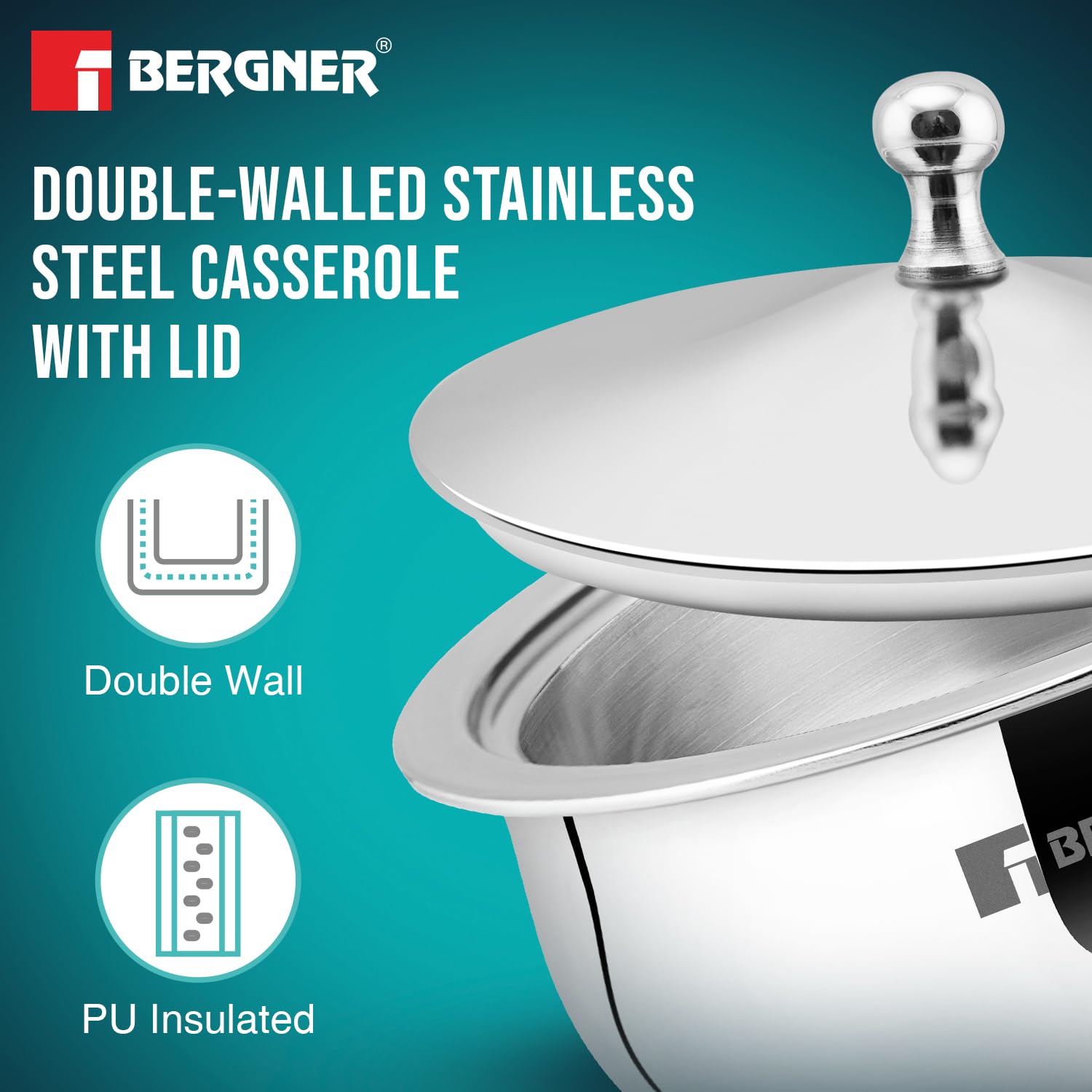 Bergner Vienna Stainless Steel Hot Pot 3 Pcs Junior Set with PU Insulated Lid