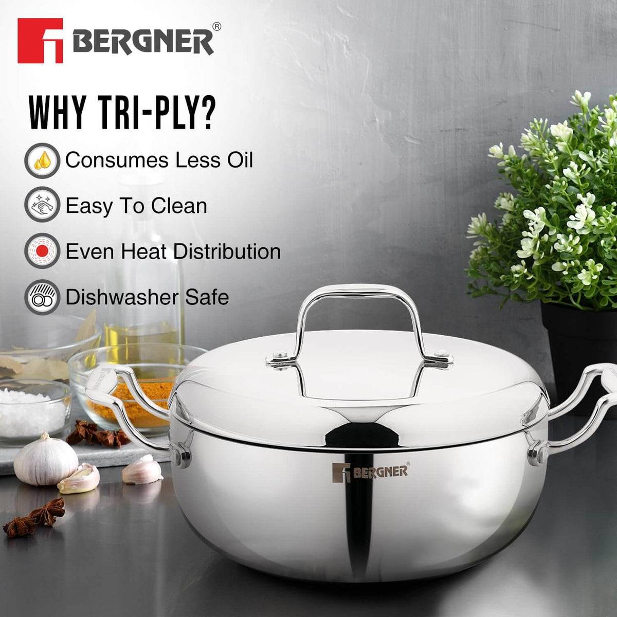 Compact Stainless Steel Cookware Set by Bergner