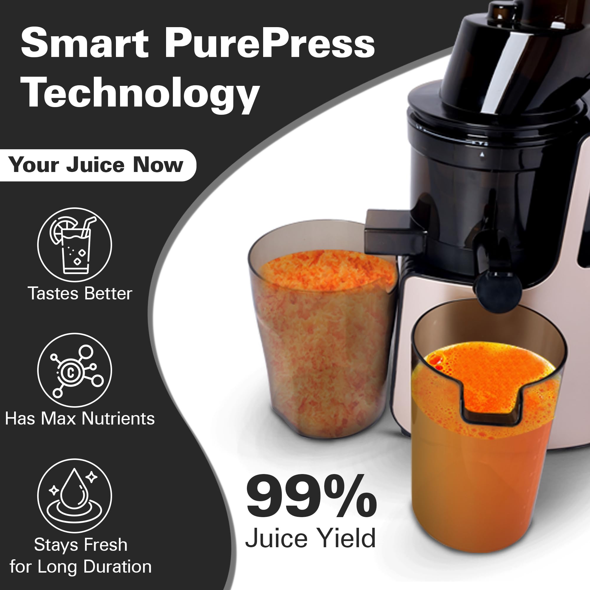 Hamilton Beach Professional Cold Press Slow Juicer with Free Sorbet Attachment, Smart PurePress Technology, Champagne Gold