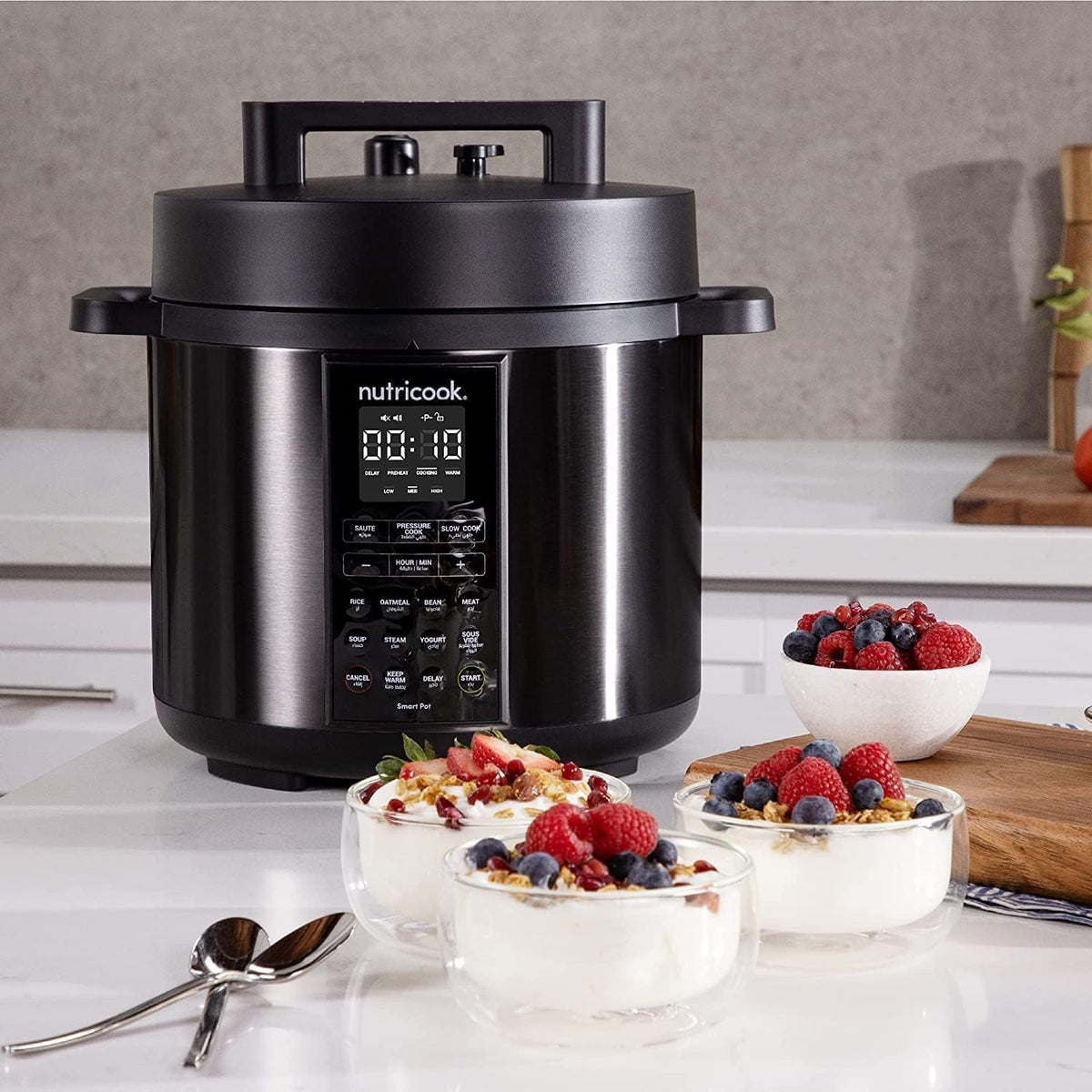 Nutricook Smart Pot 2 8 quart multi cooker with smart lid and automatic pressure release button