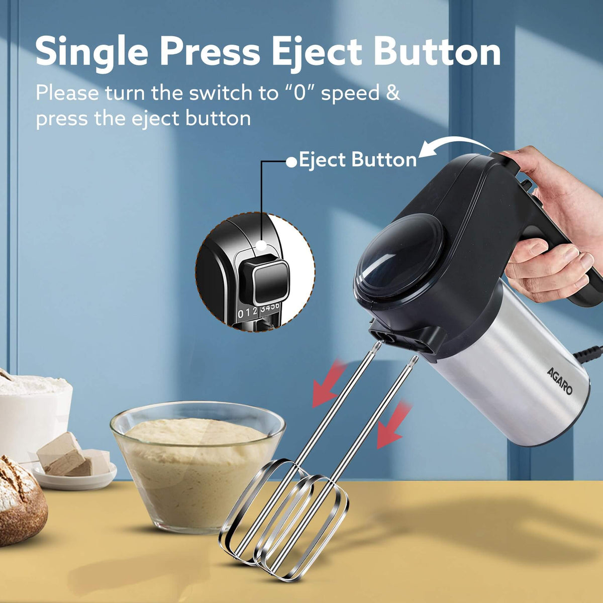 Professional Electric Hand Mixer with 6-speed settings and turbo function