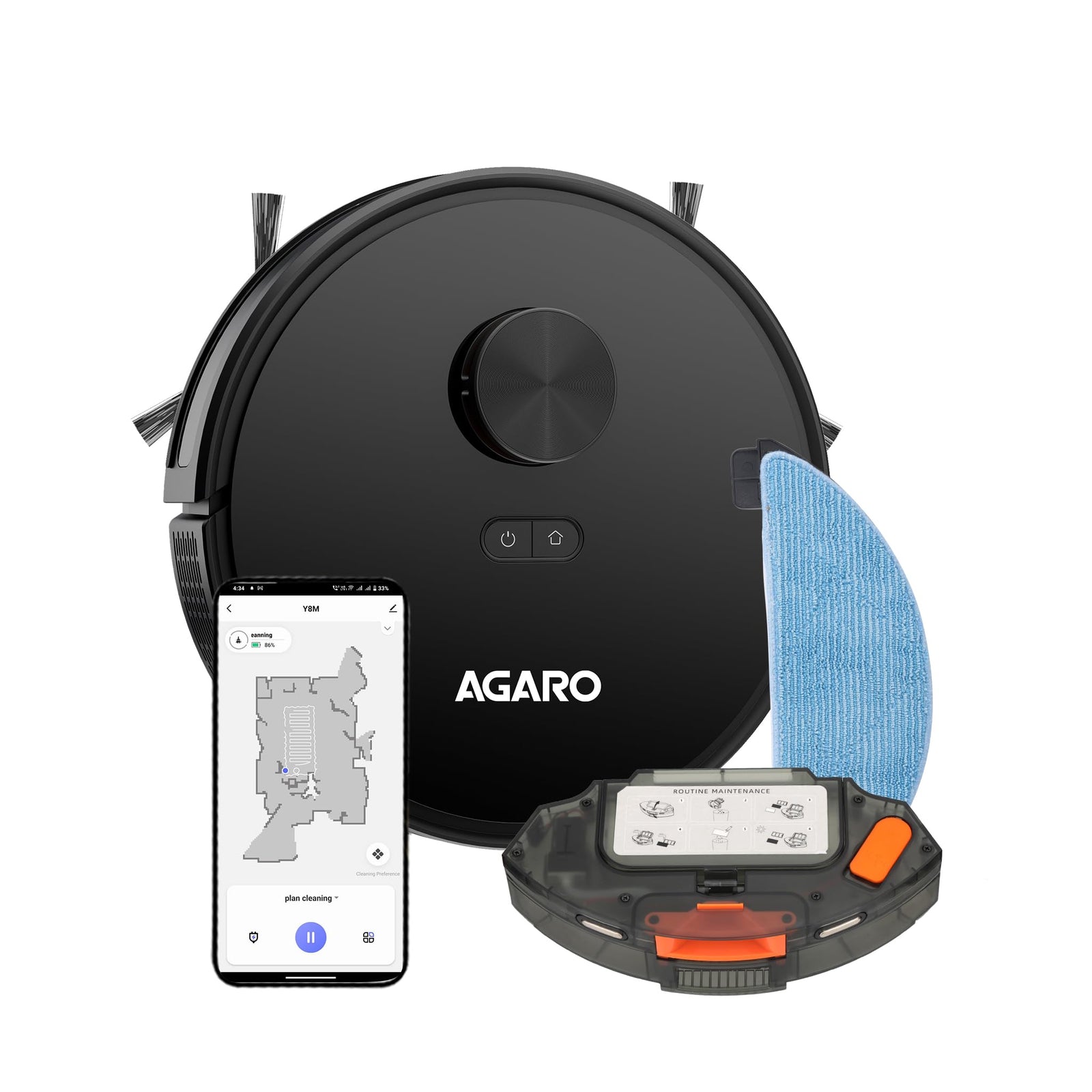 AGARO Imperial Robot Vacuum Cleaner with Mop in Black with 10000Pa Suction Power