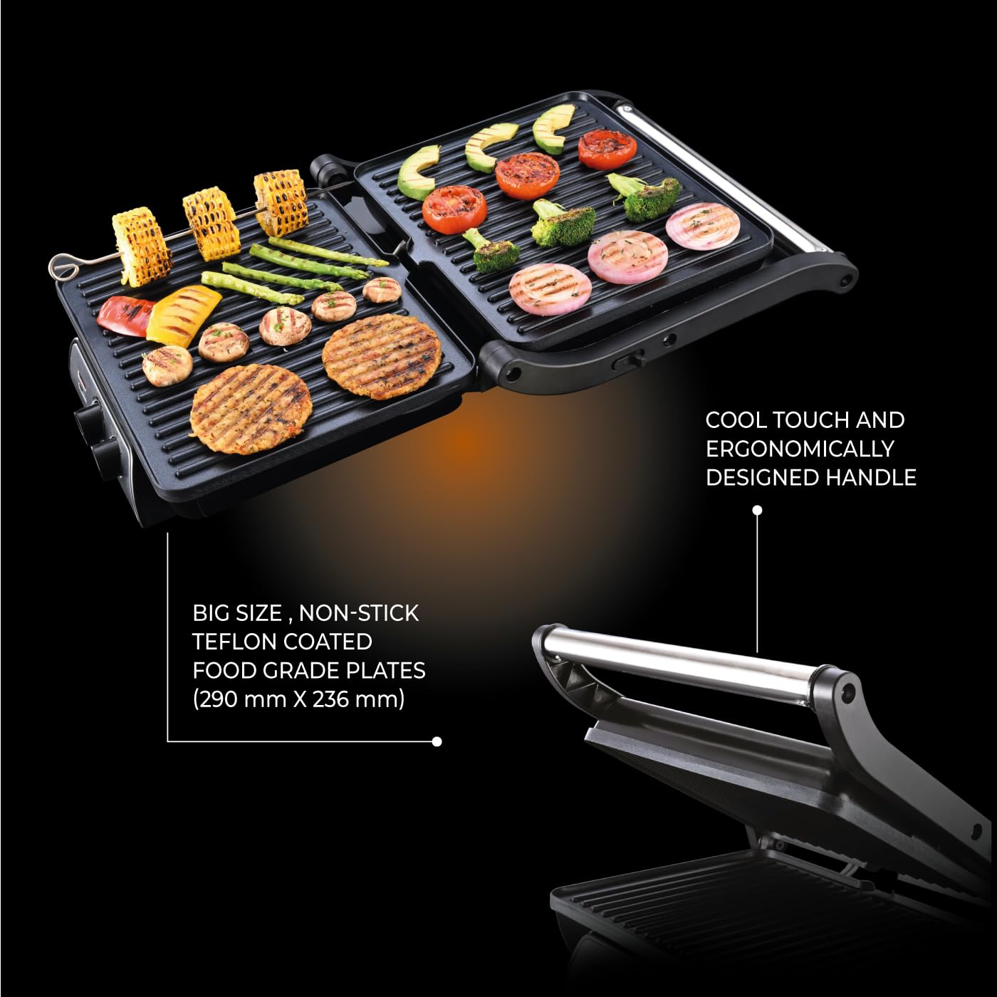 USHA sandwich grill showing 0-180 degree opening position