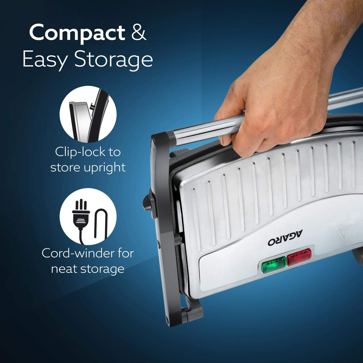 Black AGARO Royal multi-functional grill sandwich maker with premium non-stick coating