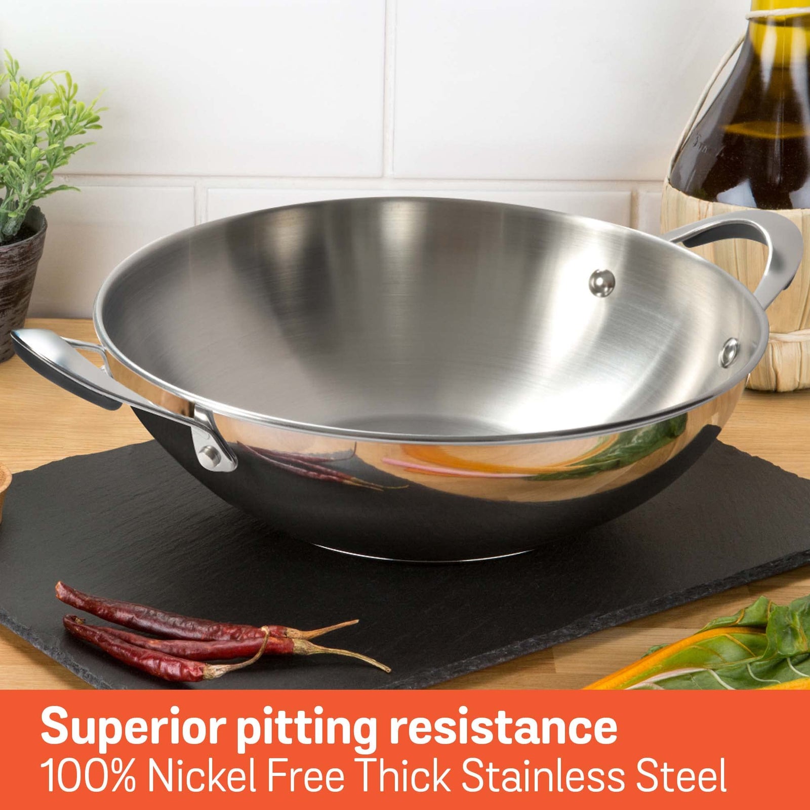 Meyer Select Stainless Steel Kadai 30cm / 4 Litre with Glass Lid — 5mm Sandwich Base, Induction Ready