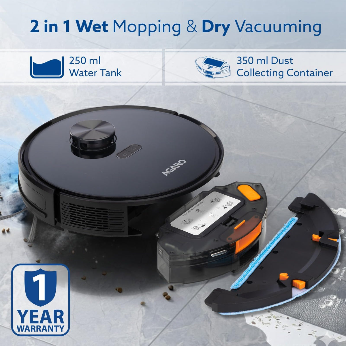 AGARO Imperial Robotic Vacuum Cleaner with Water Tank and Dust Collection Container
