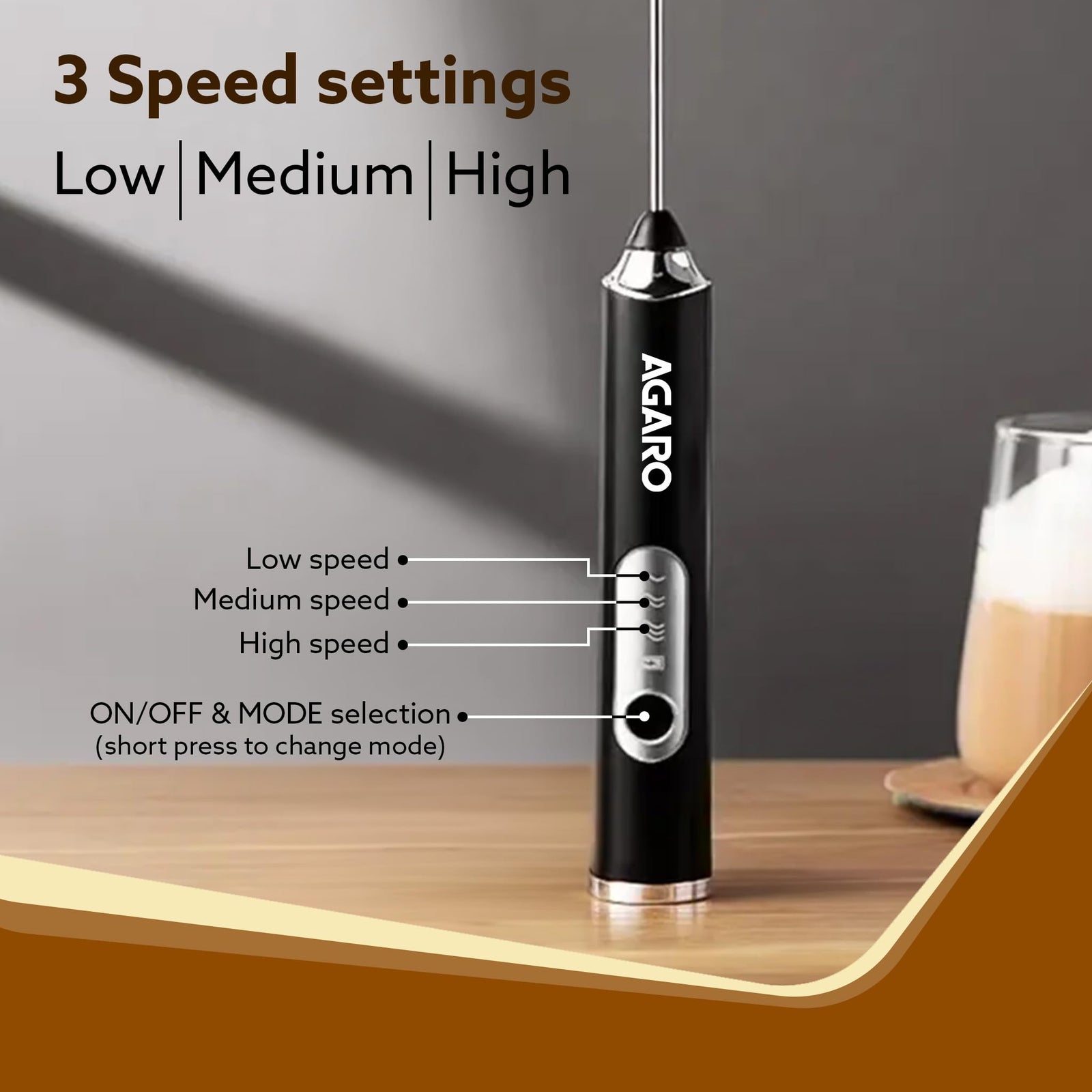 Stainless steel frother wand and whisking head of AGARO Royal Milk Frother