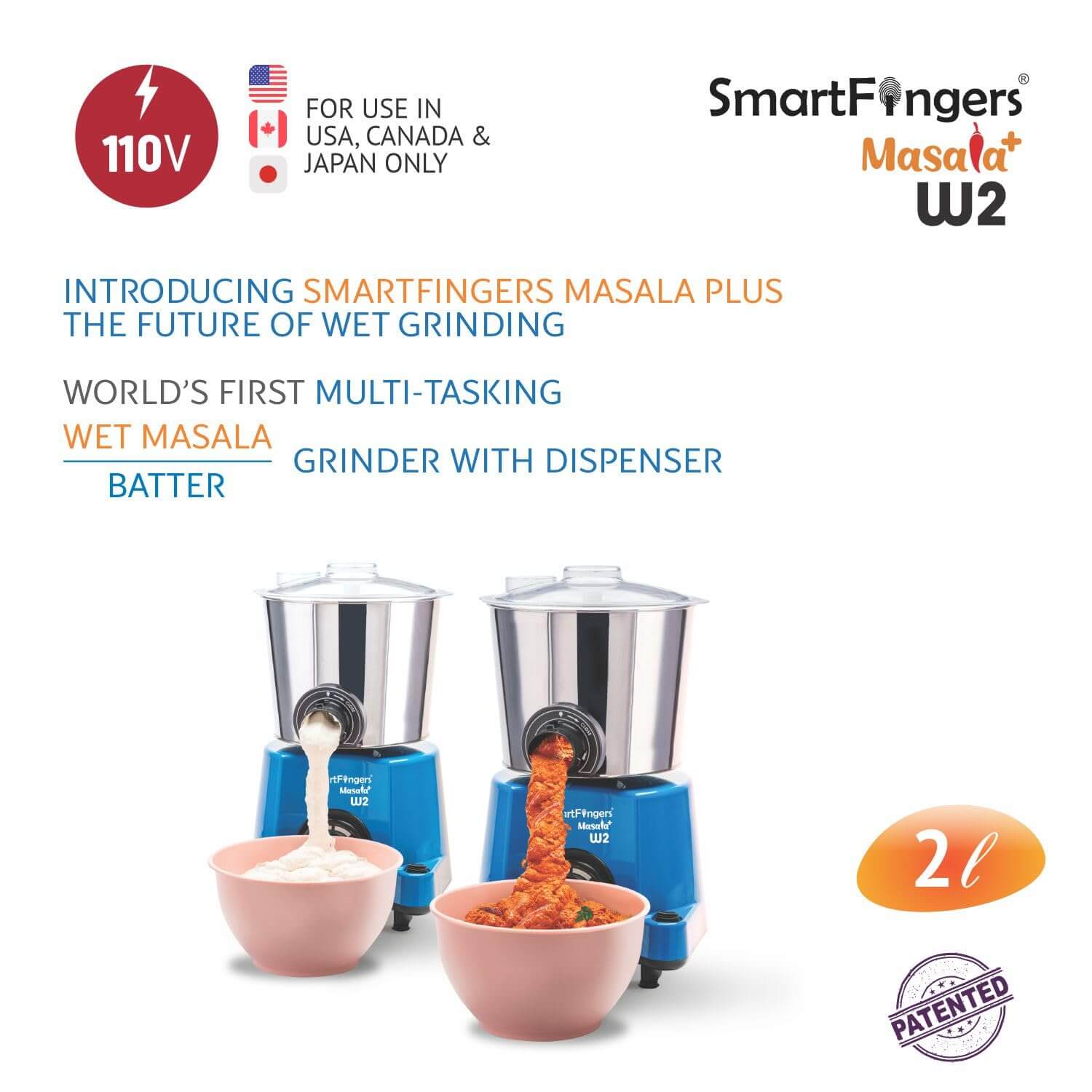 SmartFingers Masala W2 table top wet grinder with timer and dispenser system