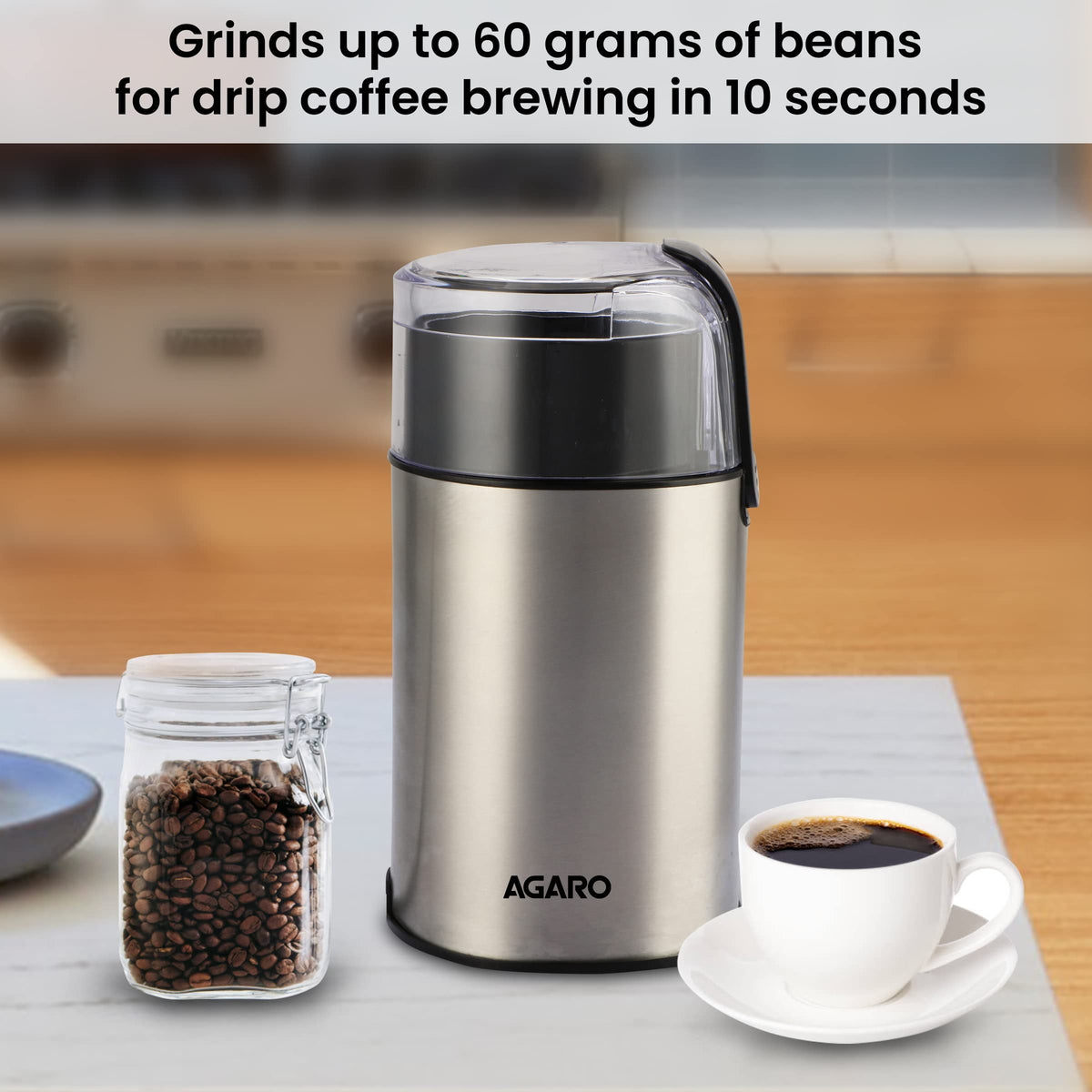 AGARO Grand Coffee Grinder, Stainless Steel Electric, Capacity 60 GMS Dry Coffee Bean