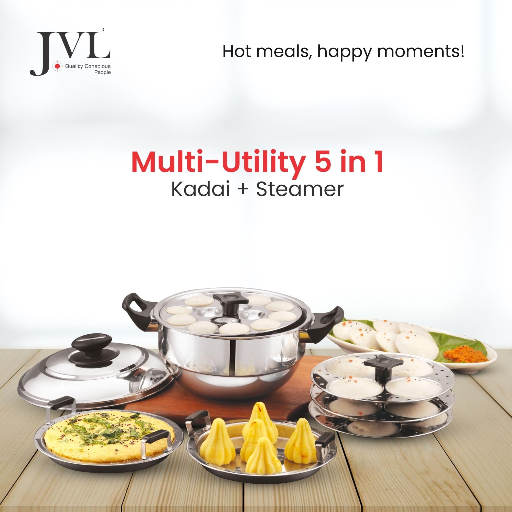 Professional tri-ply multi steamer kadai with cool-touch handles and mirror finish
