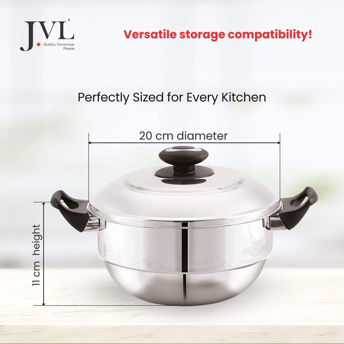 Complete 5-in-1 steaming solution JVL Multi Kadai with tri-ply body construction
