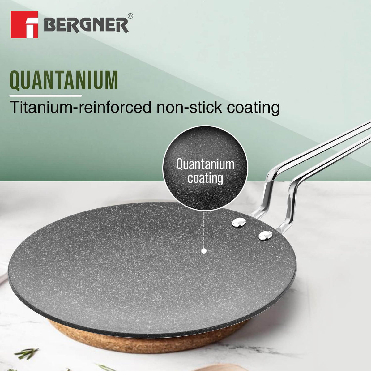 Premium triply construction roti tawa showing stainless steel exterior and non-stick cooking surface