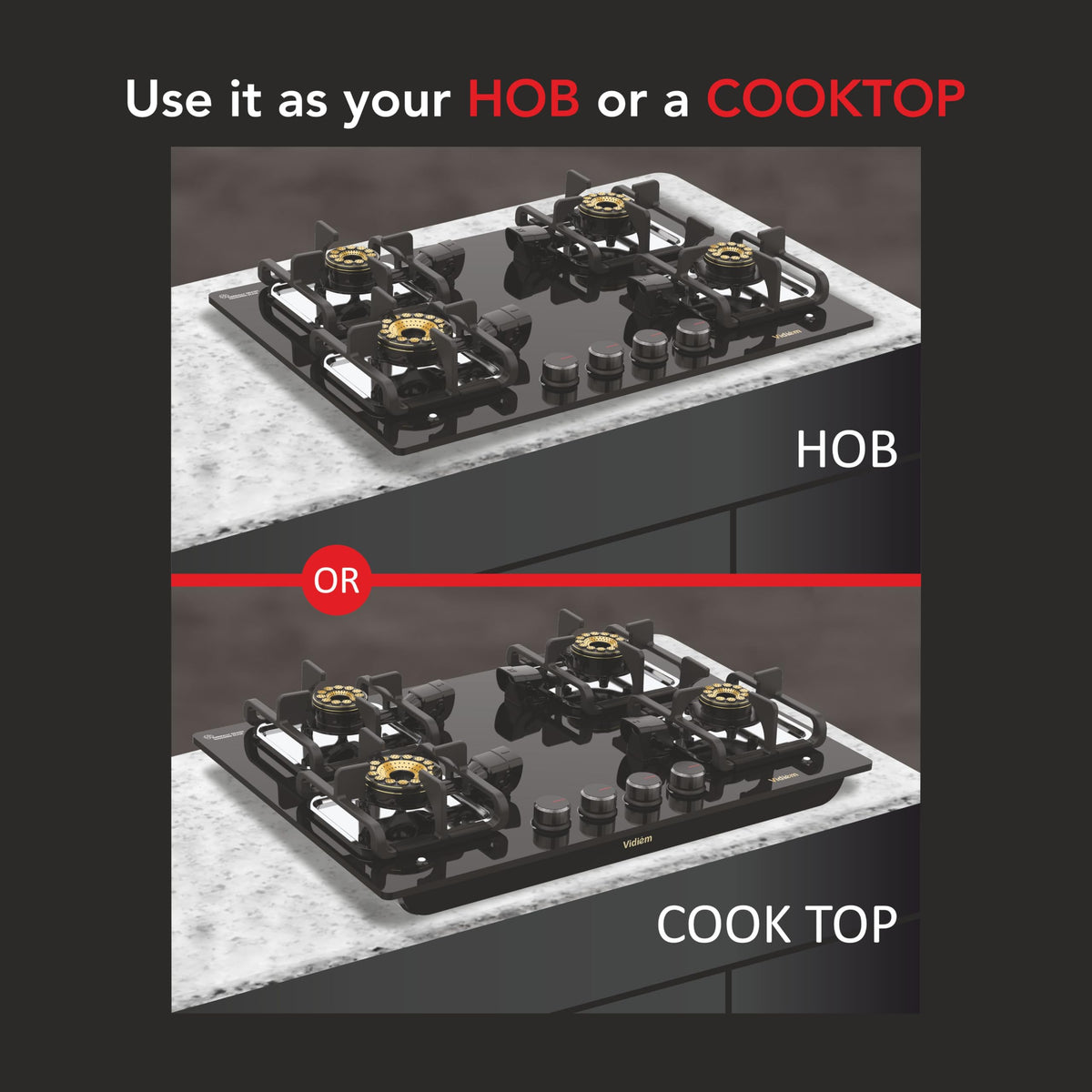 Toughened Glass Surface of Vidiem Vogue V1 Gas Cooktop