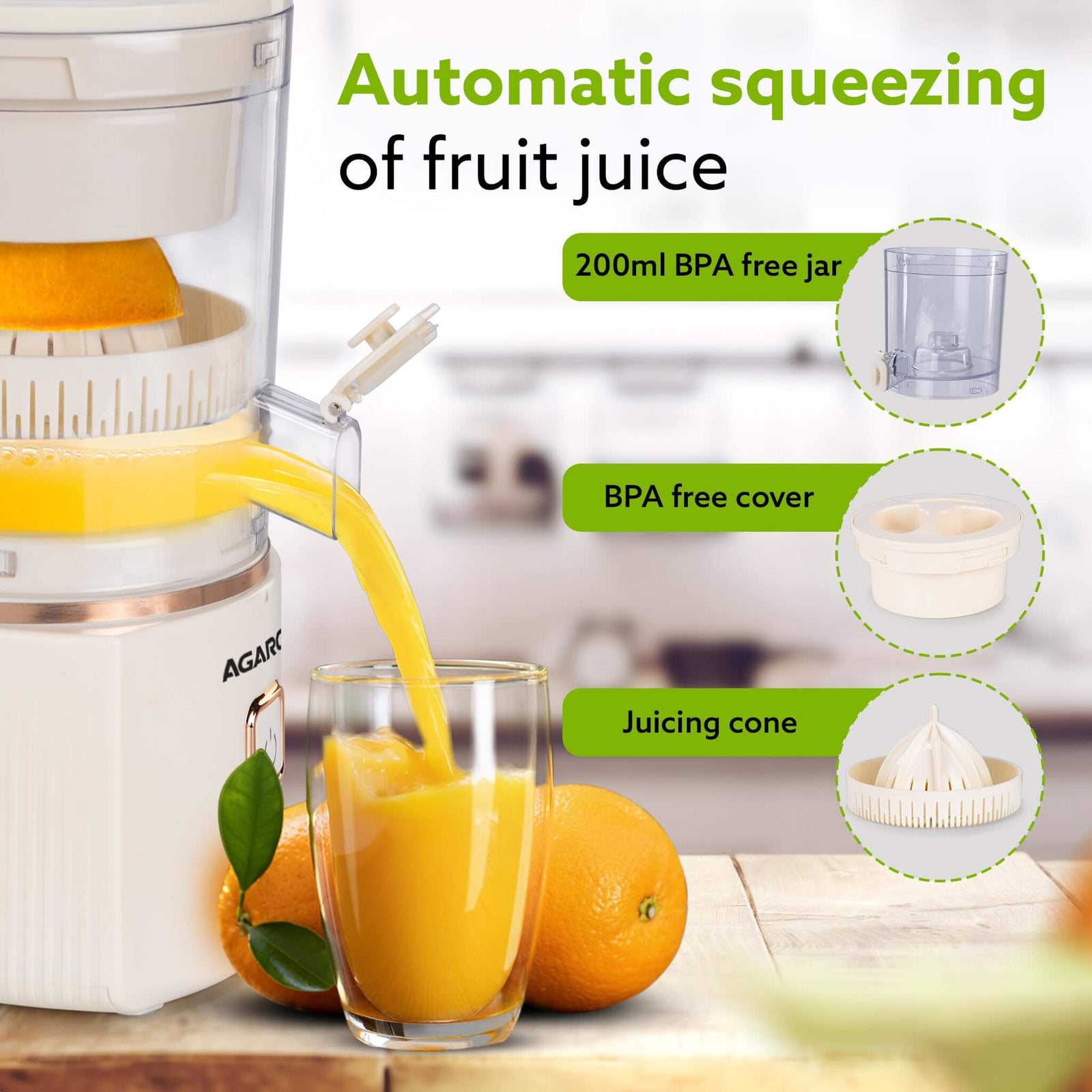 AGARO Regal Electric Citrus Juicer – 200ml, 80W, Automatic Juice Extractor