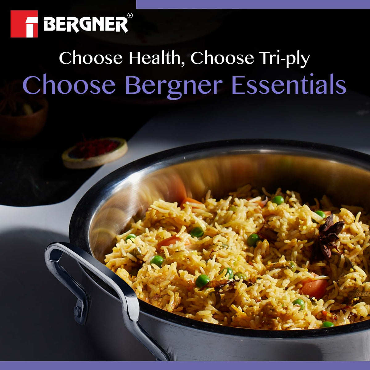 Bergner Essentials TriPly Biryani Handi with Lid, Induction & Gas Compatible