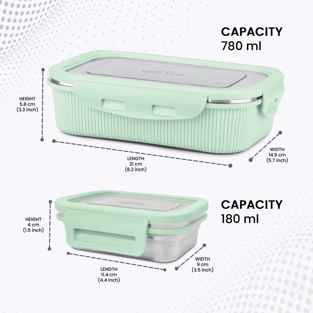 MILTON Cool Touch Epic 800 Microwave Safe Stainless Steel Tiffin Set of 2 (780ml+180ml) BPA Free