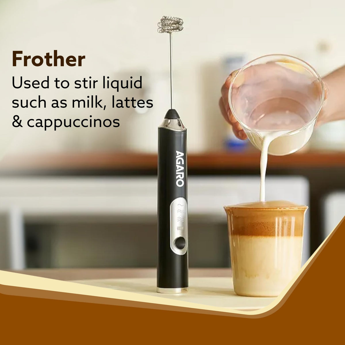 Portable and silent design of the AGARO Royal Milk Frother for daily use