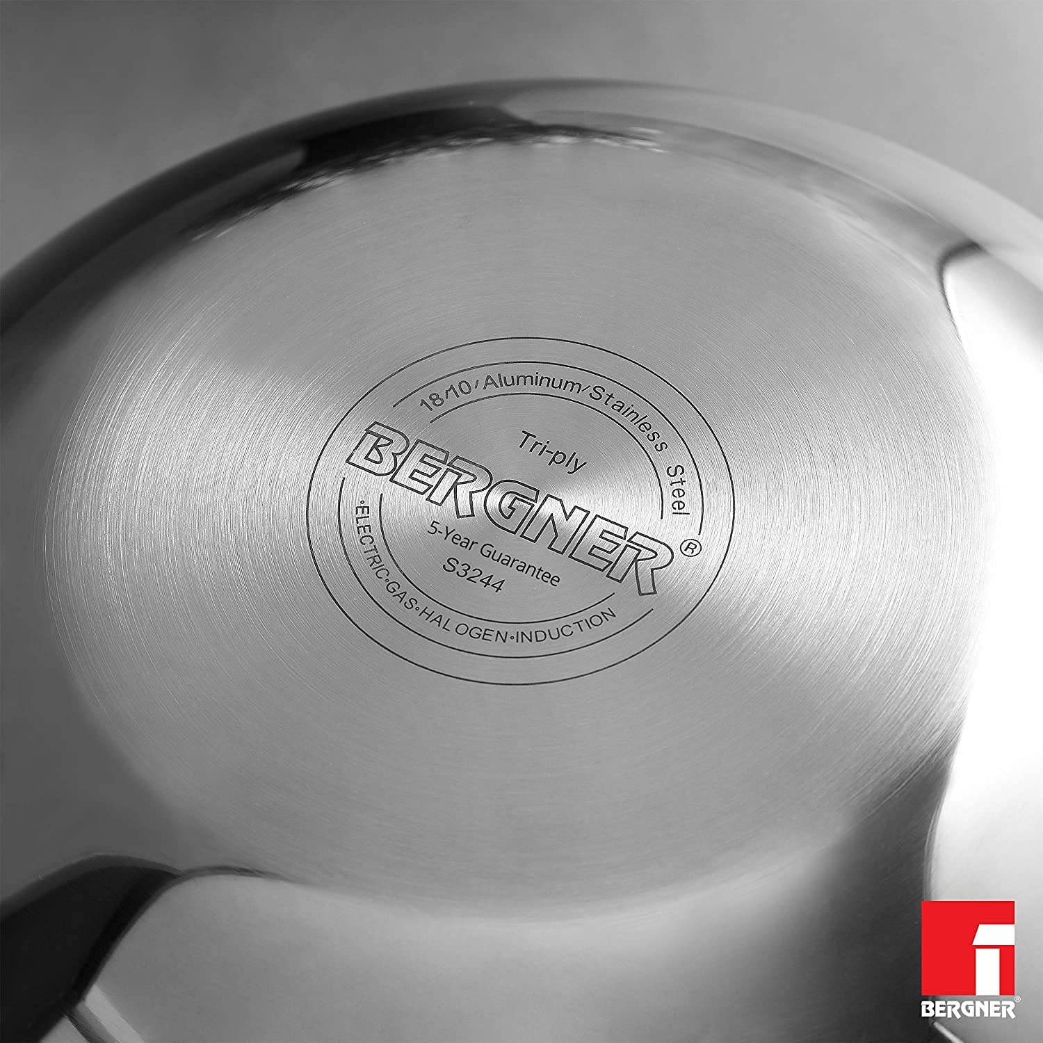 Bergner Argent Triply Deep Kadai, Stainless Steel Lid, For Sauté/Deep Fry/Gravy/Stir Fry/Steam, Heat Resistant Handles, Multi-Layered Mirror Finish, Induction & Gas Ready, 5-Year Warranty