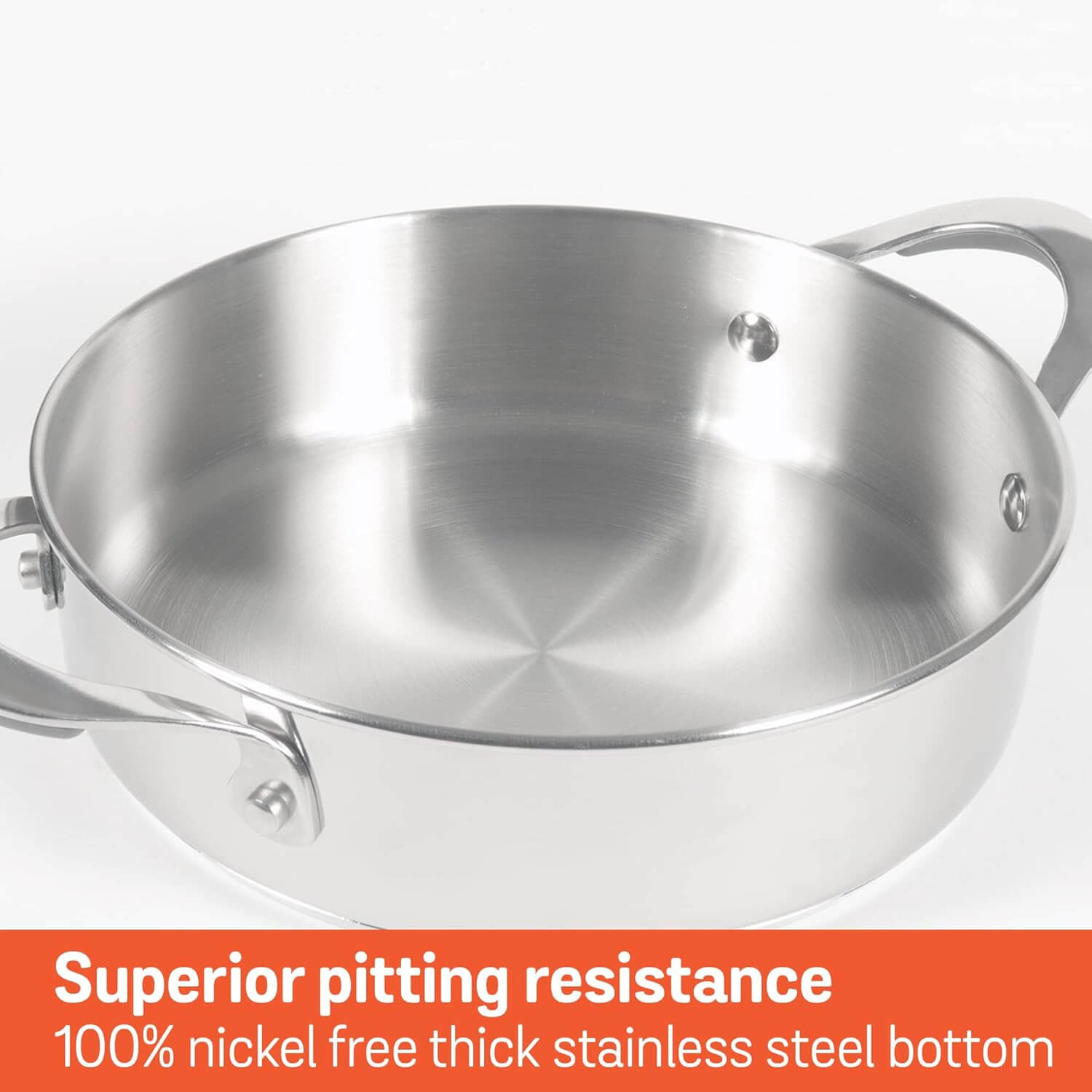 Meyer Select Nickel-Free Stainless Steel Sauteuse with Glass Lid | Triply Base Steel Pan | Gas & Induction Compatible | Dishwasher Safe
