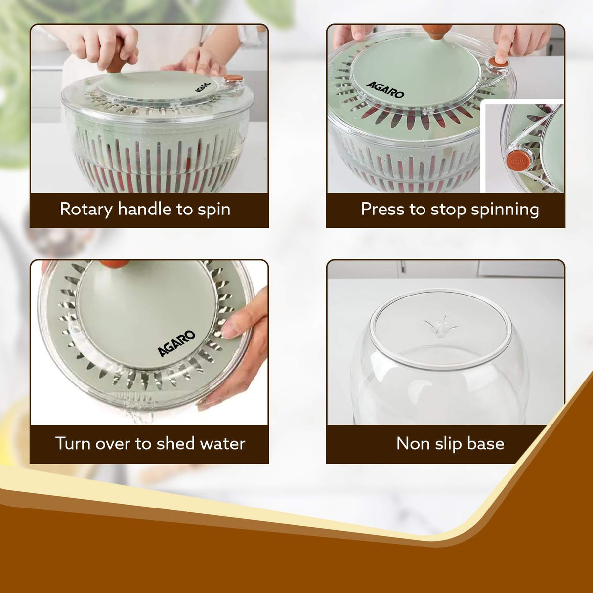 BPA-free AGARO 5L Vegetable Cleaner with easy-spin handle and drainage system