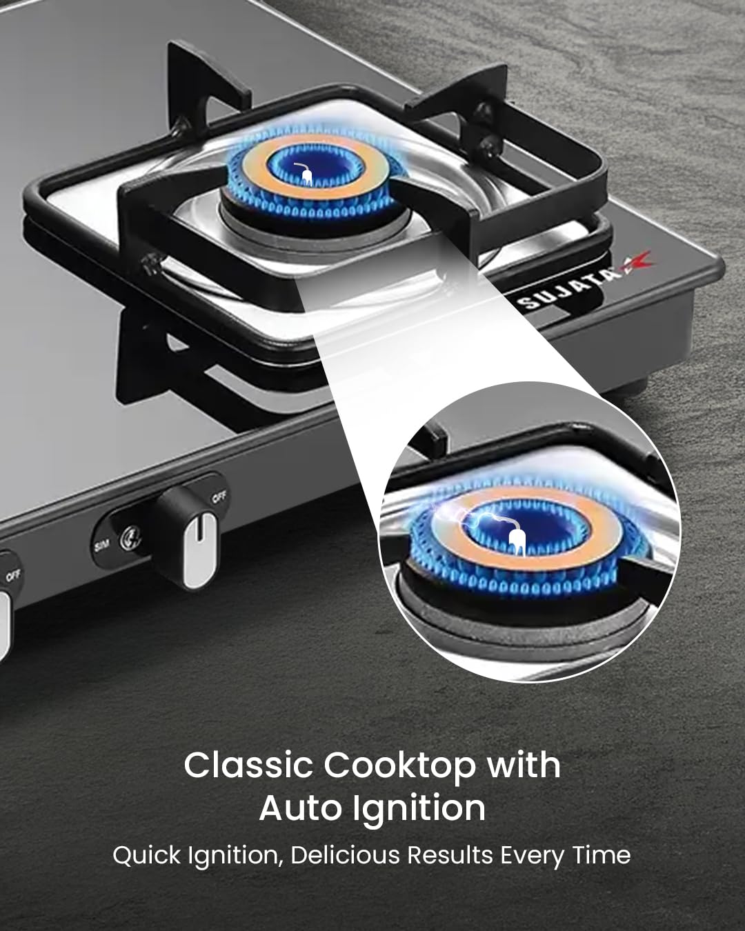 Auto ignition 3 burner cooktop with jumbo big and small brass burner layout