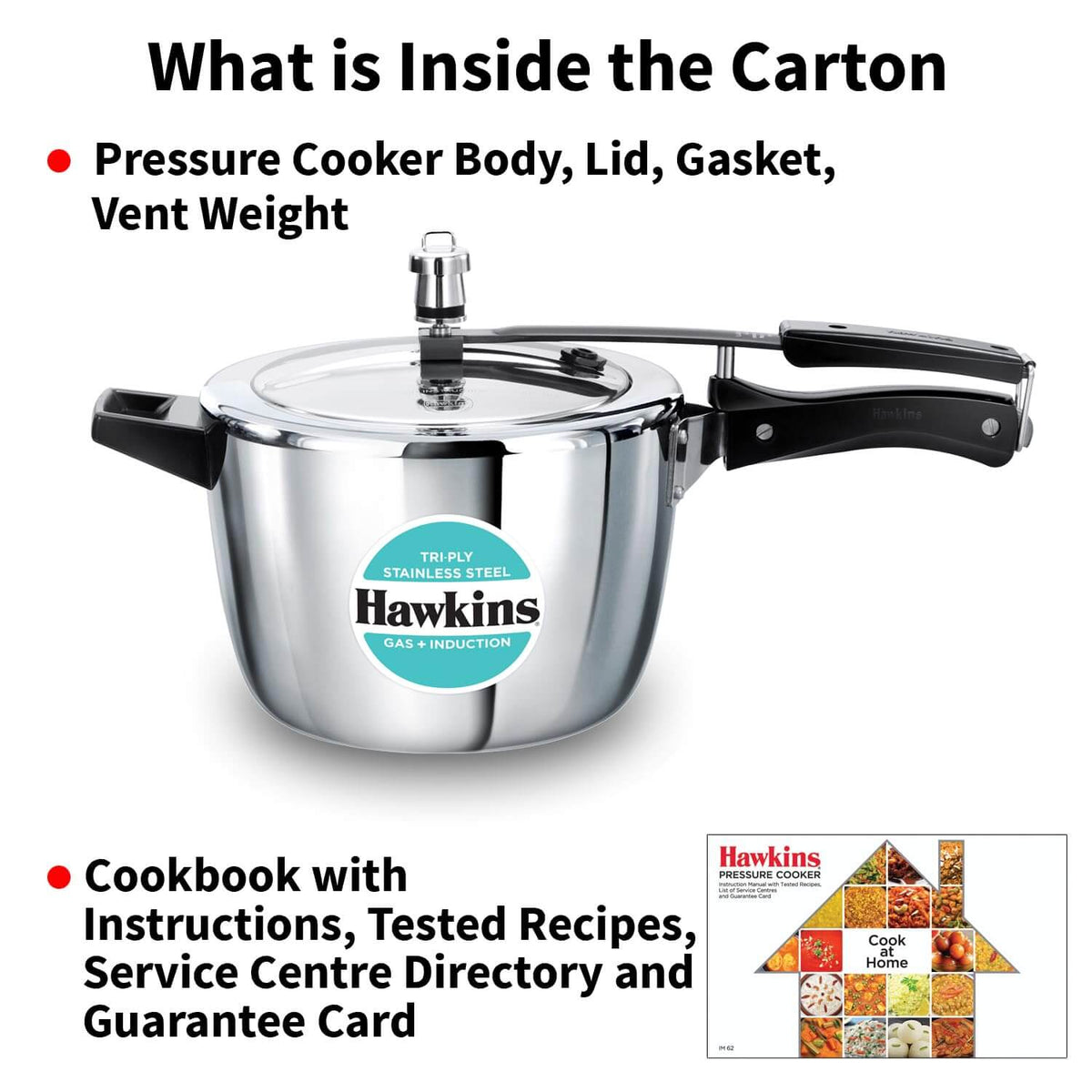 Hawkins Triply Stainless Steel Pressure Cooker - Inner Lid, Induction Compatible with 3mm Extra-Thick Base