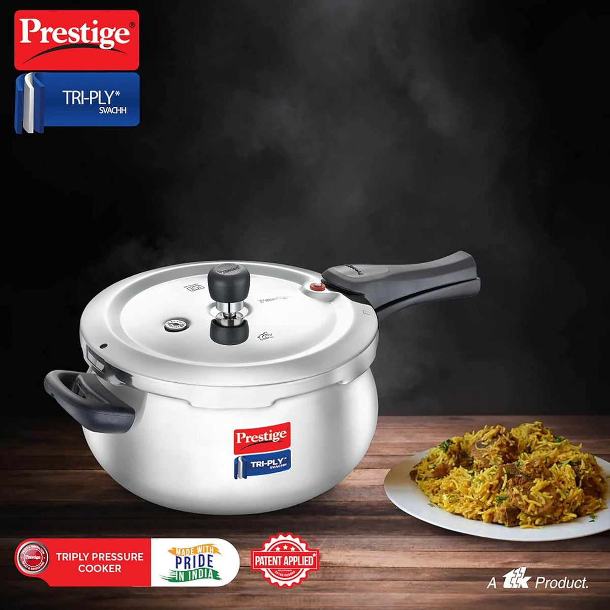 Prestige Svachh Triply Induction Base Outer Lid Pressure Cooker - Deep Lid, Spillage Control, 5-Year Warranty