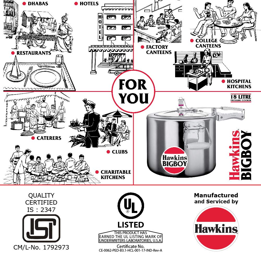 Hawkins Bigboy Aluminum Pressure Cooker - Durable, Large Capacity for Restaurants and Catering