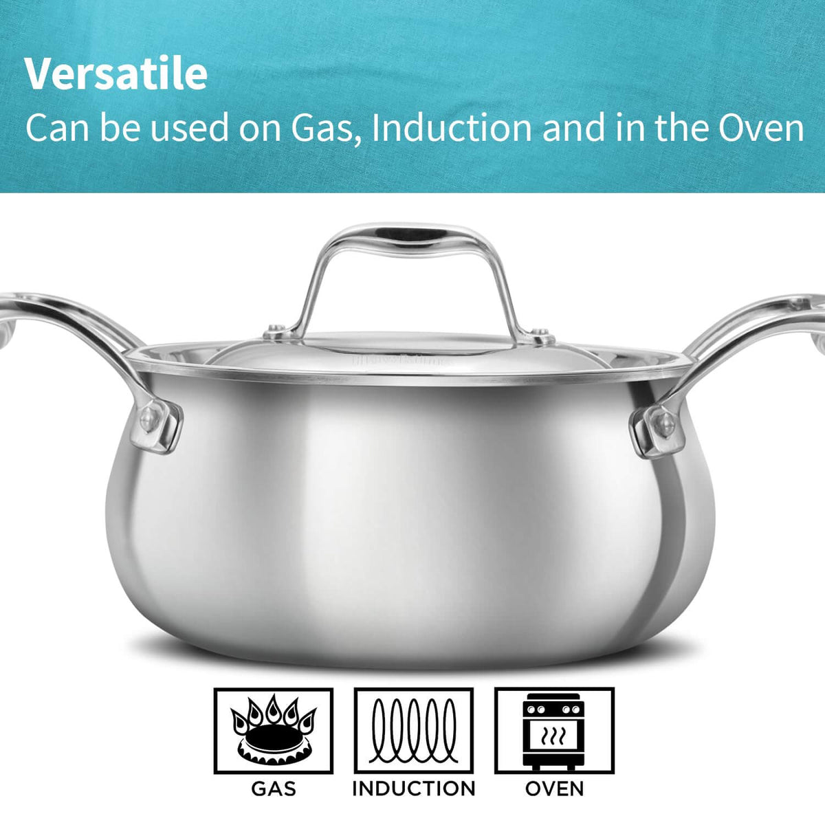 Elegant Hawkins stainless steel serving handi in silver finish with secure lid