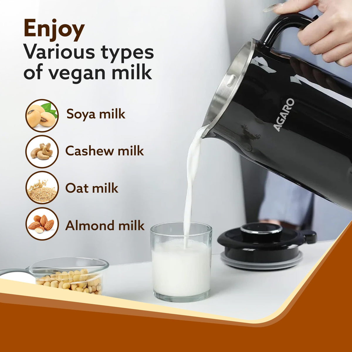 Compact AGARO Nut Milk Maker on a modern kitchen counter