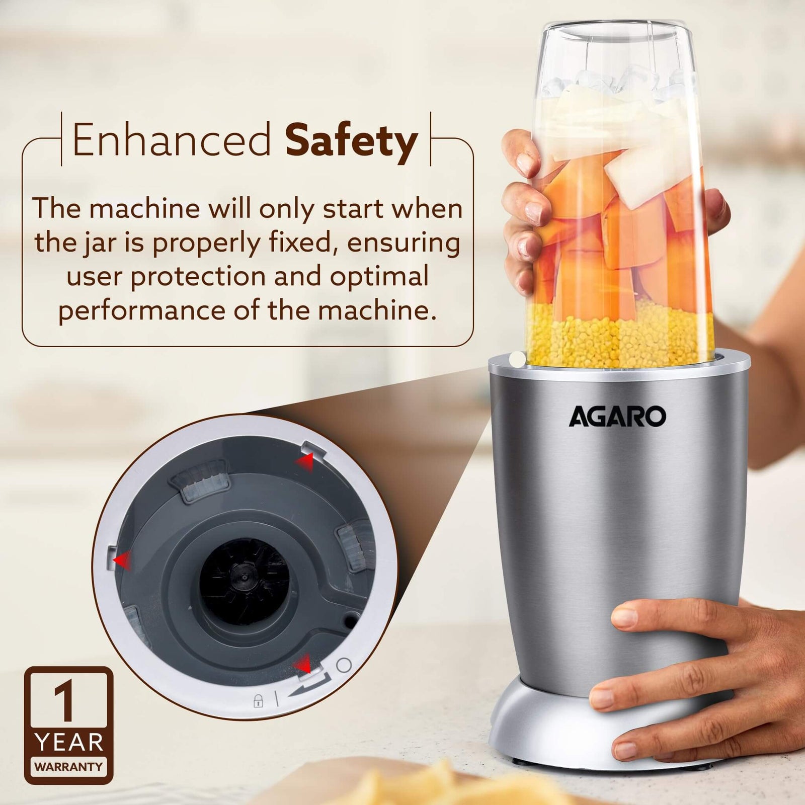AGARO 1000W Personal Blender and Grinder with copper-wound motor and multiple attachments