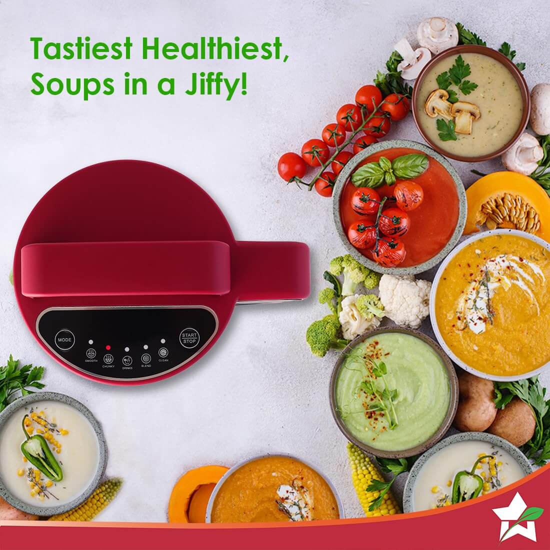 One-touch automatic soup maker with stainless steel jug and blades