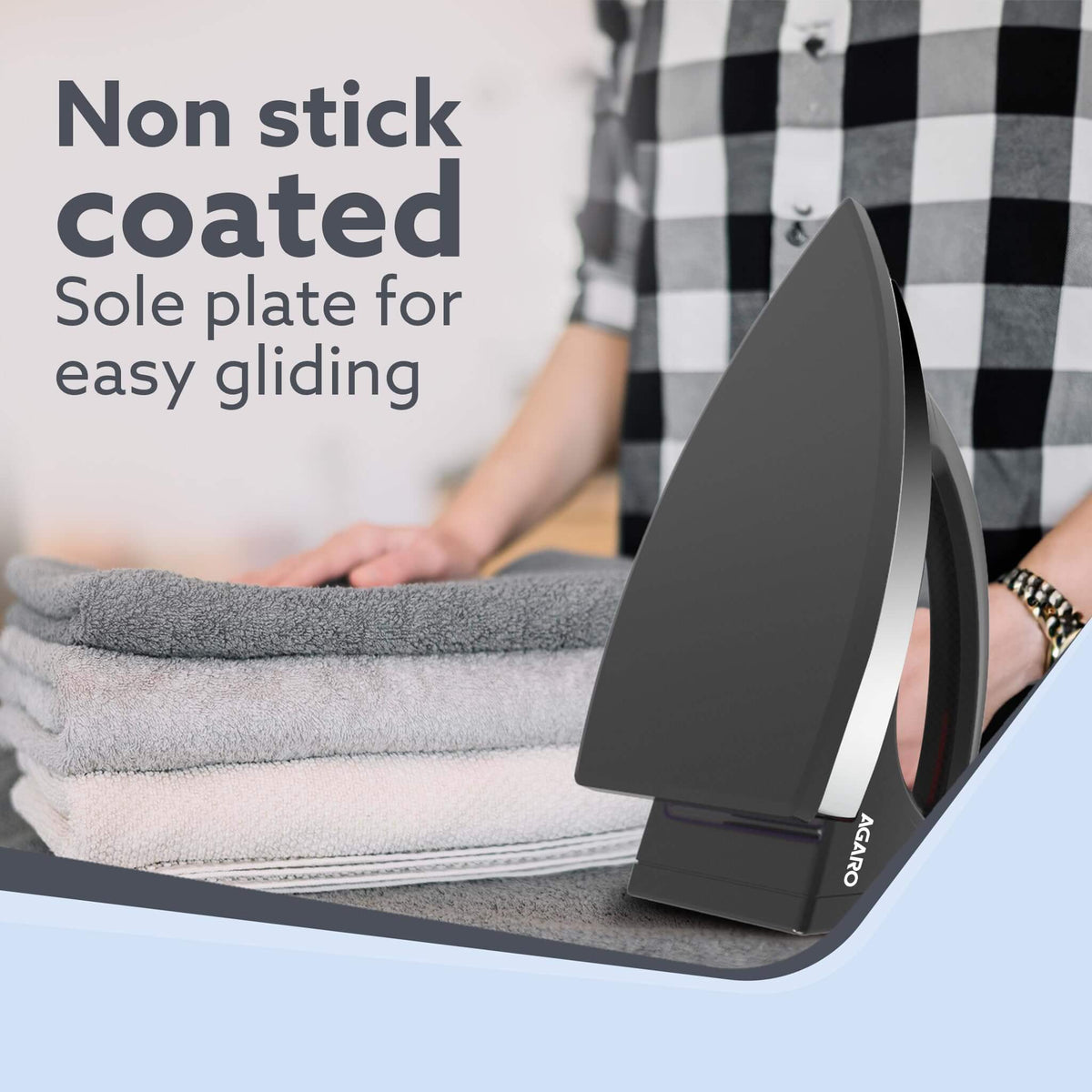 AGARO Regal 1000W dry iron showing temperature control settings