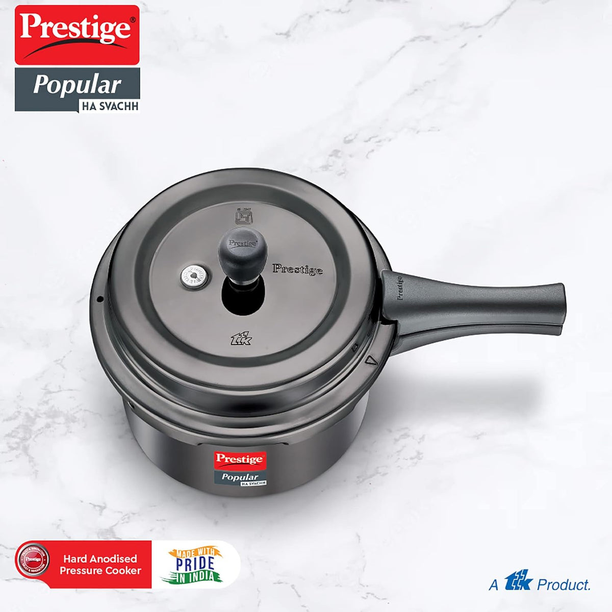 Prestige Popular Svachh Hard Anodised Outer Lid Pressure Cooker - Black