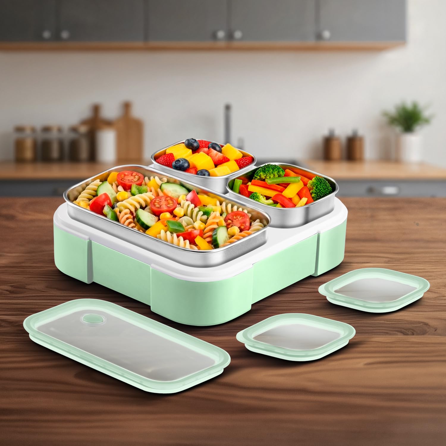 VAYA TYDBYT Stainless Steel Bento Lunch Box with 3 Leakproof Compartments – Perfect for Kids, Office & School