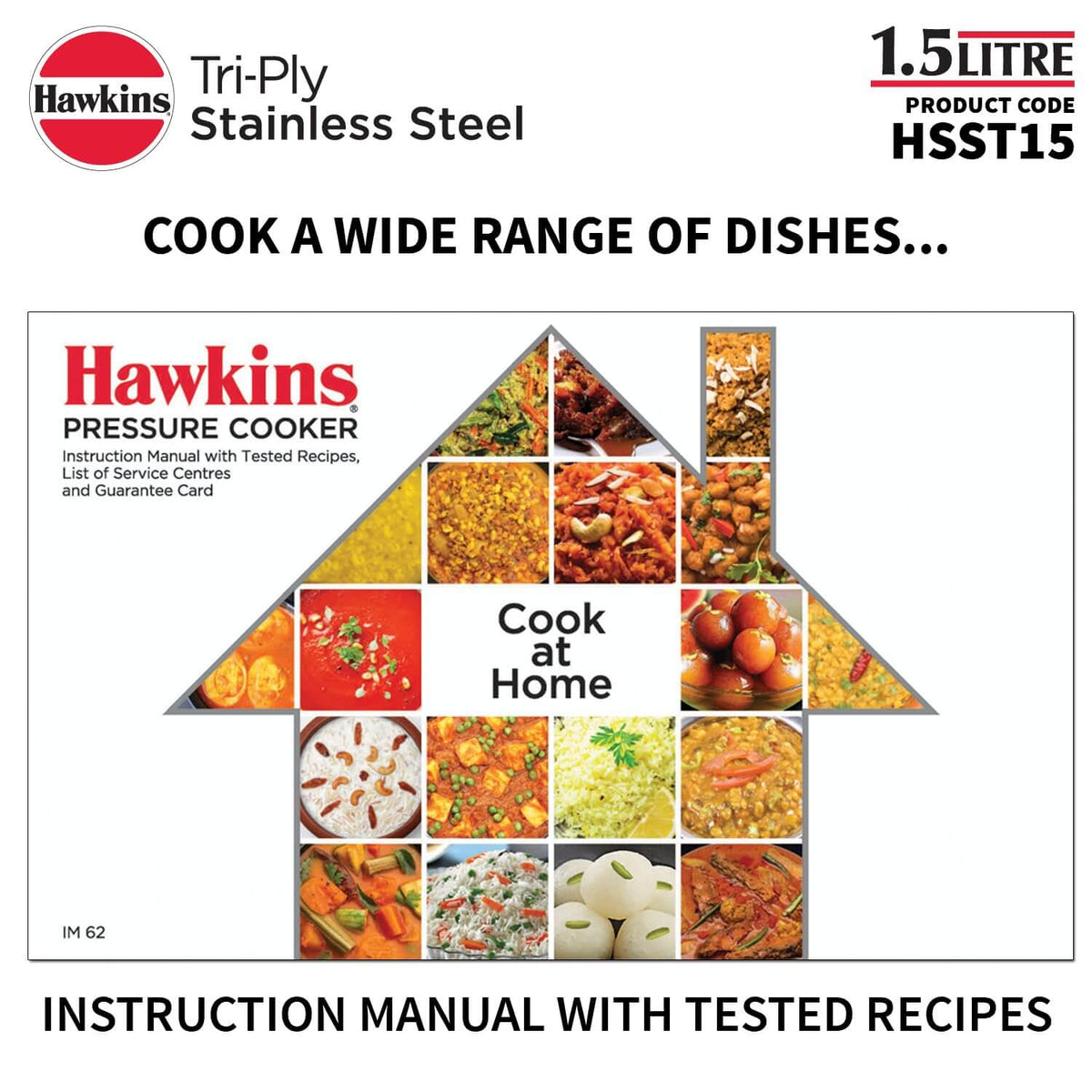 Hawkins Triply Stainless Steel Pressure Cooker - Inner Lid, Induction Compatible with 3mm Extra-Thick Base
