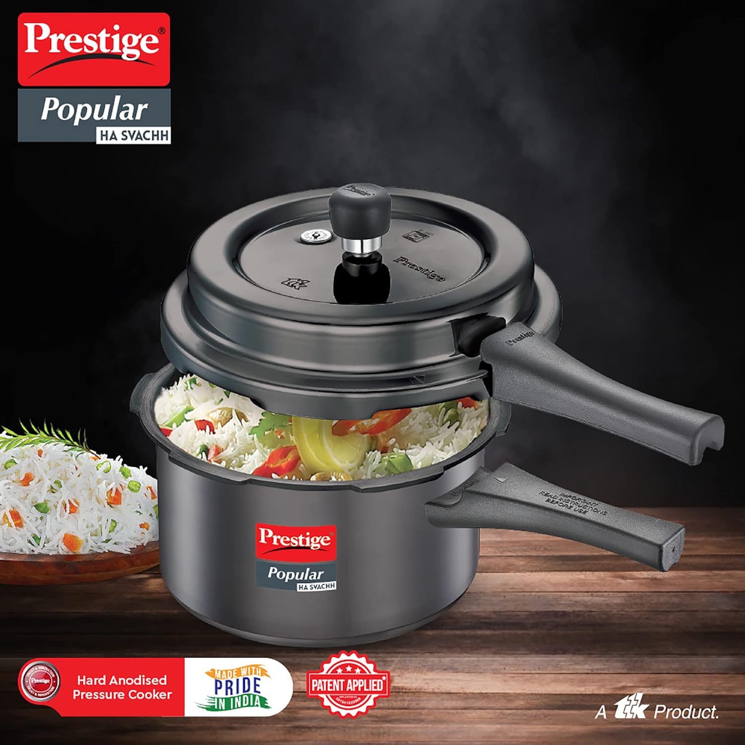 Prestige Popular Svachh Hard Anodised Outer Lid Pressure Cooker - Black
