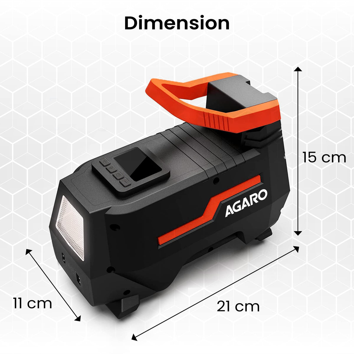 AGARO TI2157 air compressor with four extra nozzle attachments and spare fuse

