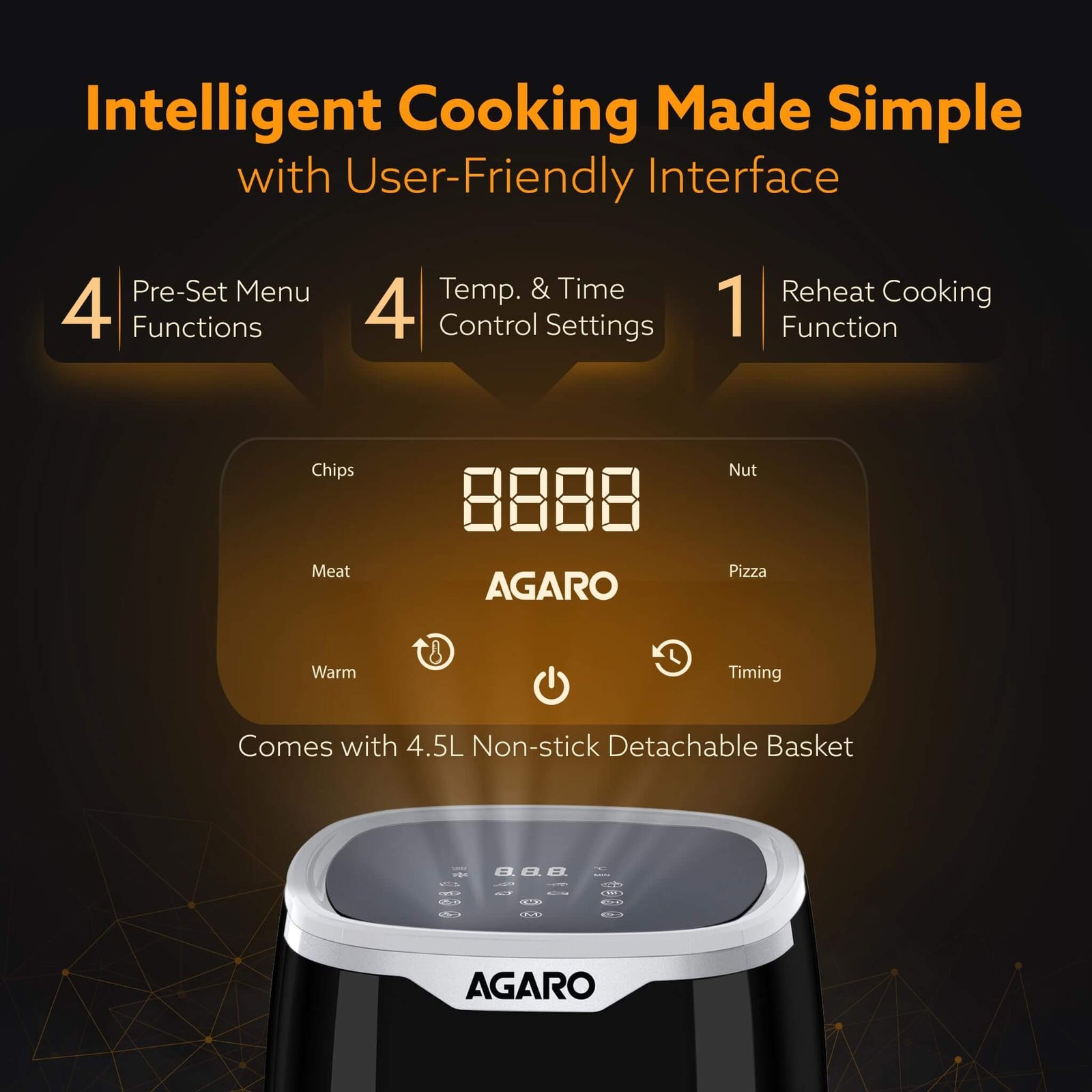 AGARO Galaxy Digital Air Fryer 4.5L | 1400W Power | 7 Preset Programs