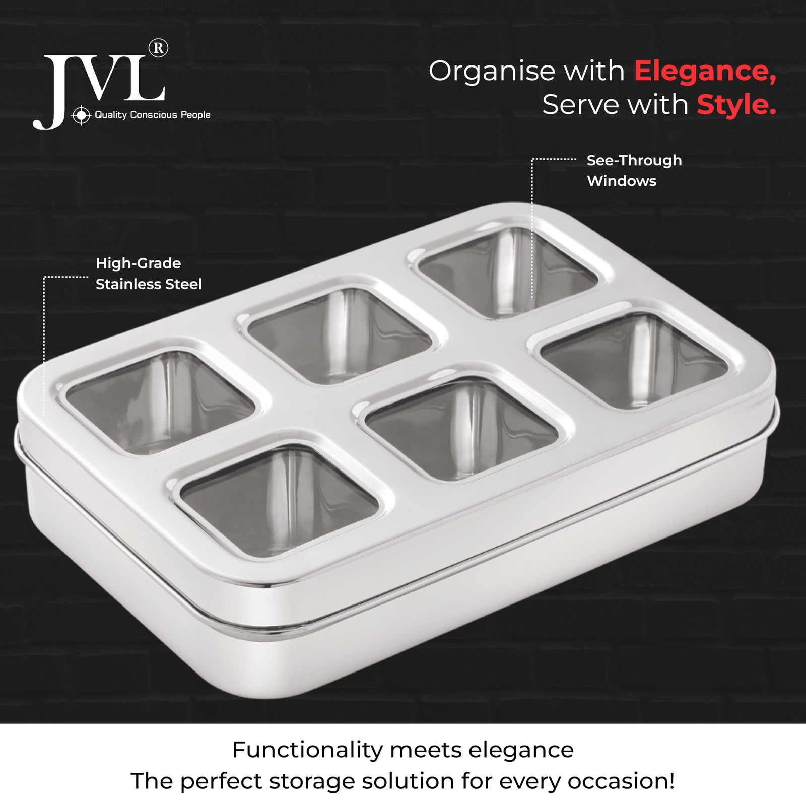 JVL VD-6 six compartment dry fruit organiser for kitchen and dining
