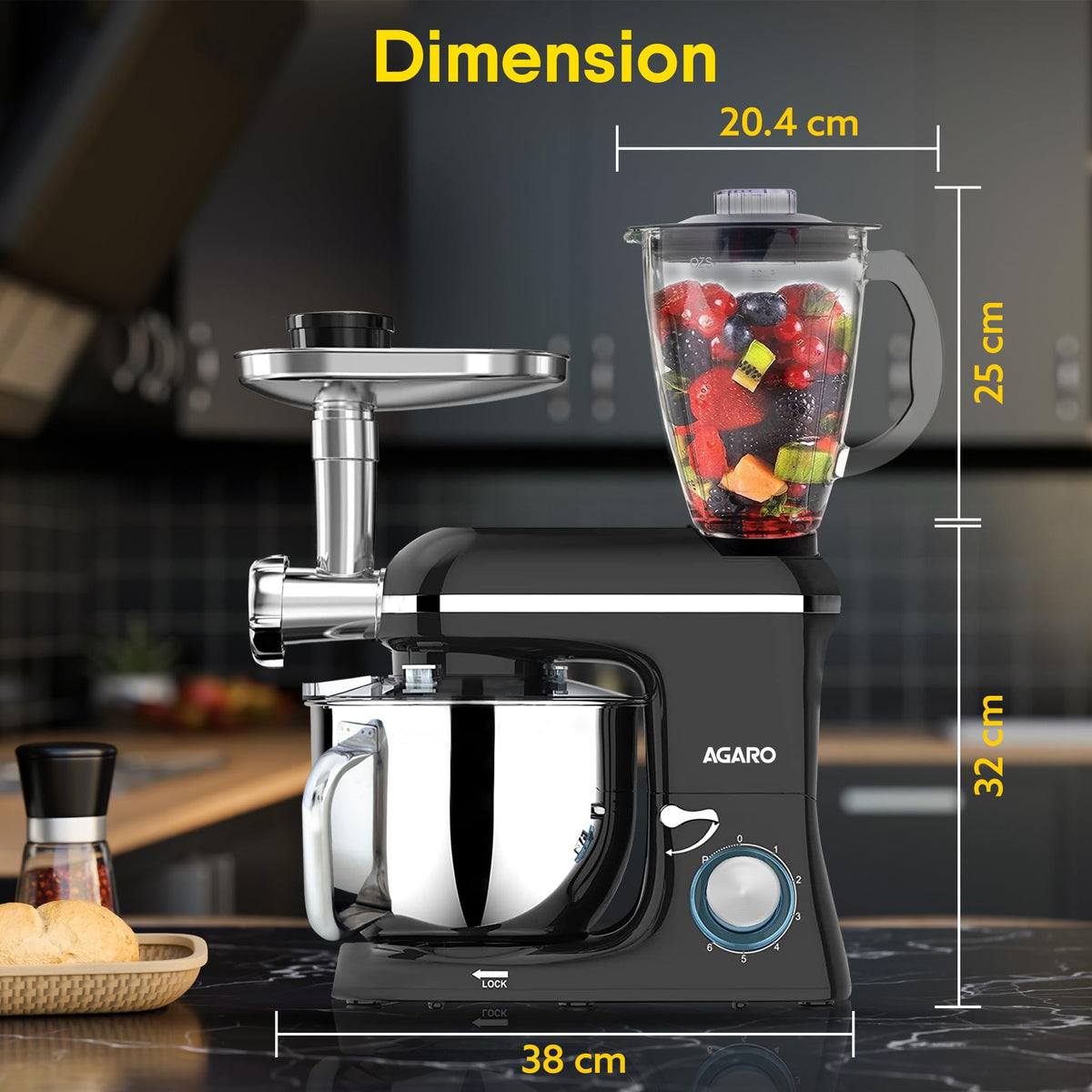 AGARO Regency tilt-head stand mixer with splash guard and non-slip feet
