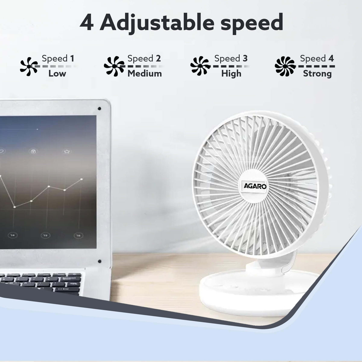 Portable USB mini fan with 3-level reading light suitable for home, office, and travel
